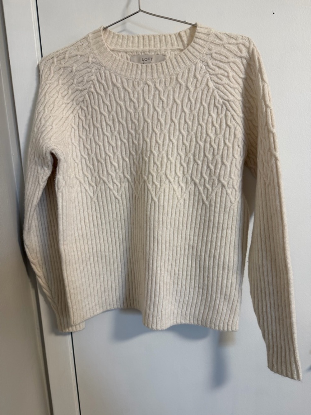 LOFT Off-White Cable & Rib Crewneck Sweater